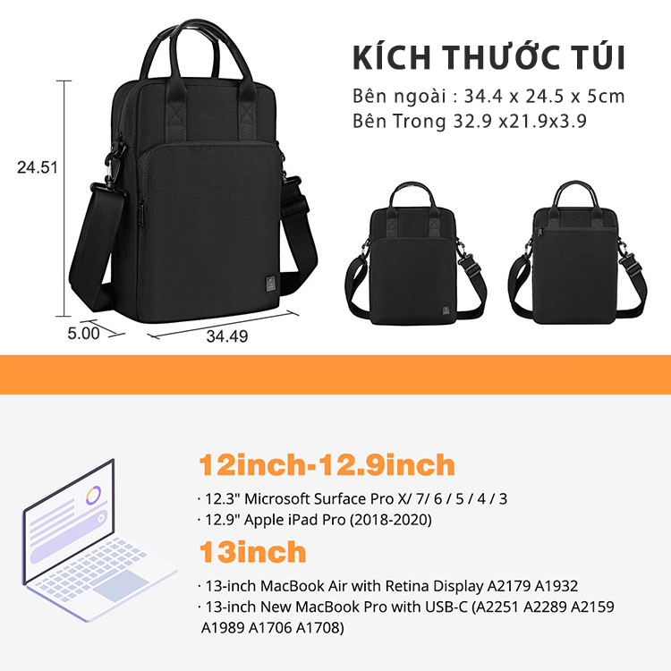 💖MỚI VỀ💖Túi Đeo Dọc Chống Sốc Cho Macbook/Surface/iPad 12.9/13 inch - WiWU Vertical Alpha Double - Hàng Mới 2021