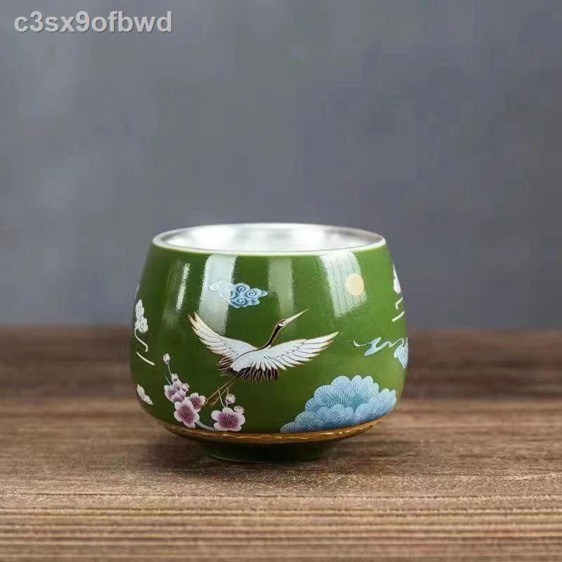 ☇ Chén trà bạc mạ vàng thủ công chính hãng 999 sterling tách cốc chủ đơn gốm sứ dát quà tặng cao cấp