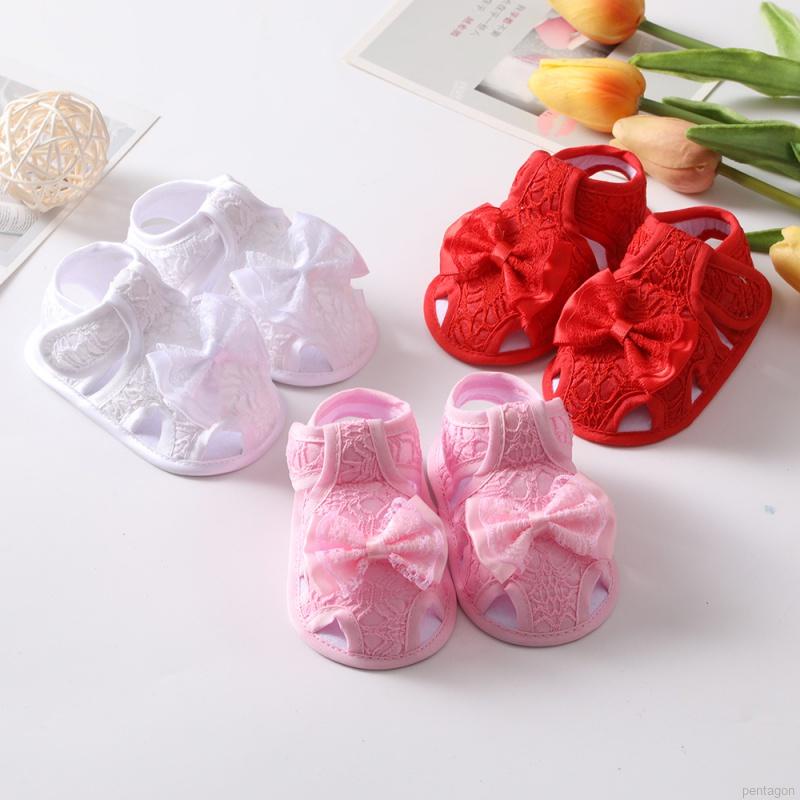 Det 2 dép sandal đế mềm chống trượt đính nơ/ băng đô đẹp mắt cho bé tập đi