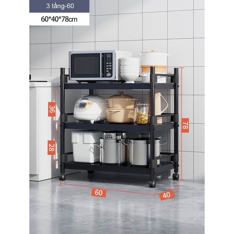 Kệ bếp để đồ gia dụng đa chức năng, kệ lò vi sóng nhiều tầng có bánh xe di chuyển tiện lợi, khung thép chắc chắn bền bỉ