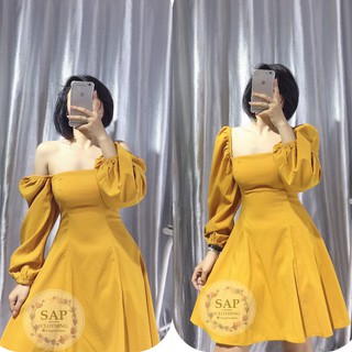 Ảnh thật | Đầm vàng hotgirl 8 mảnh cổ U tay phồng, 2 lớp| Sạp Clothing