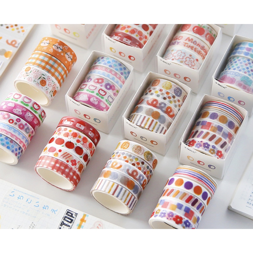 [Size 17mmx3m và 10mmx3m] Set 3 hoặc 5 cuộn băng keo trang trí paper washi tape phong cách Hàn Quốc