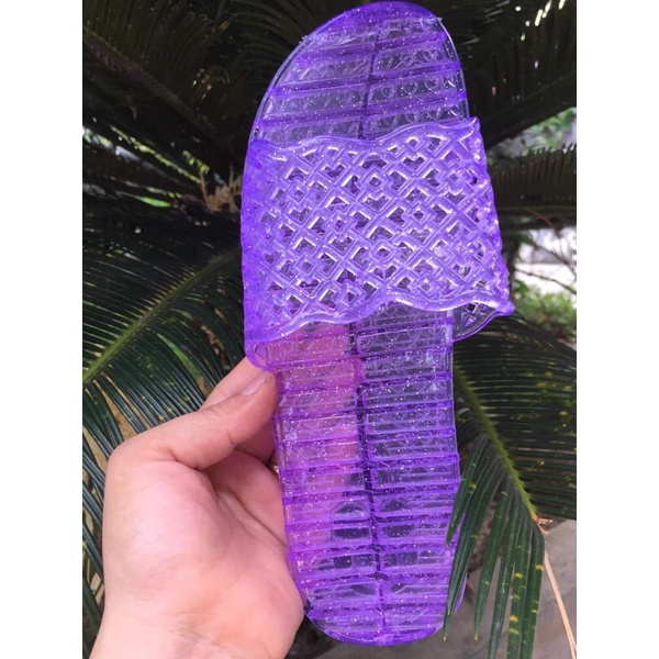 Dép nhựa trong trộn kim tuyến quai ngang đan lưới cho nữ Hp 102