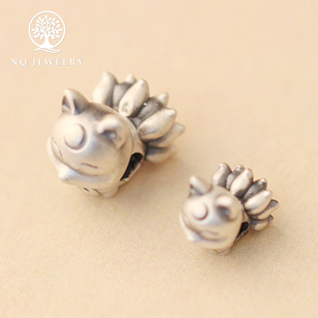 Charm bạc hồ ly 9 đuôi xỏ ngang - NQ Jewelry