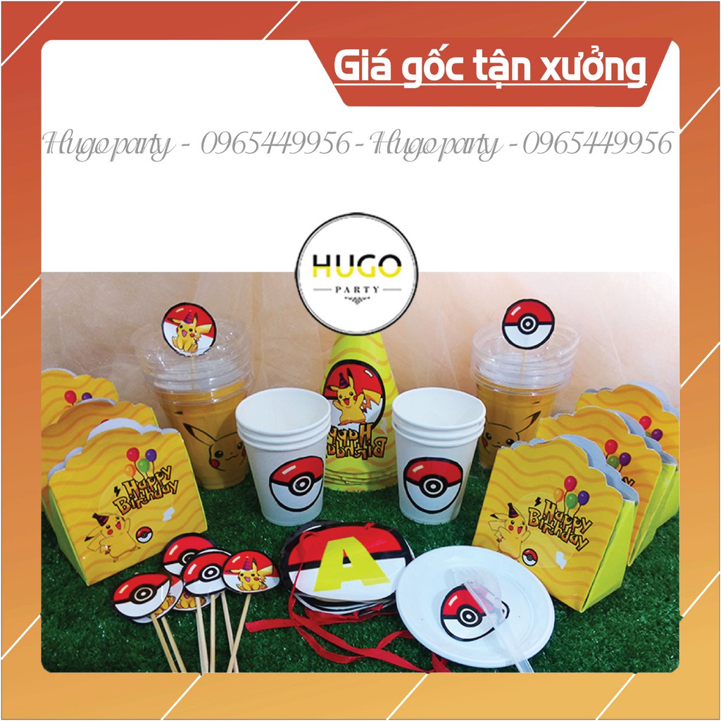 Bộ sinh nhật combo trang trí bàn tiệc cho Bé, chủ đề Pikachu