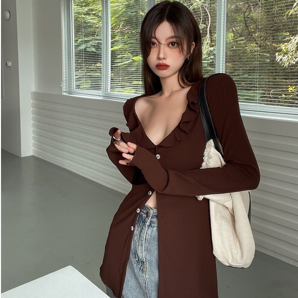 Áo QADCOL tay dài cổ chữ V thời trang sành điệu dành cho nữ