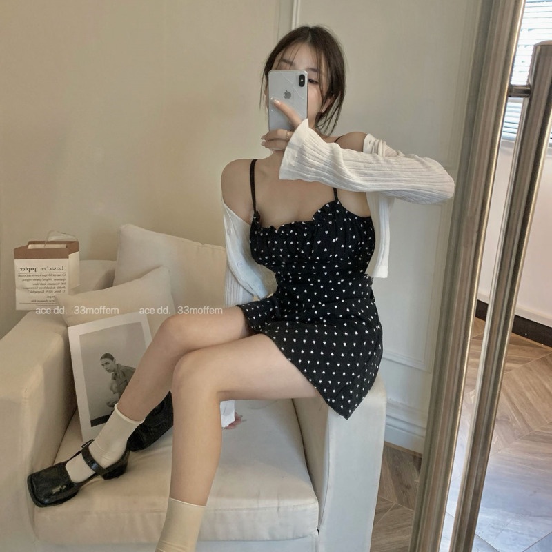 Đầm Hai Dây Họa Tiết Chấm Bi Thời Trang Mùa Hè Hàn Quốc Mới