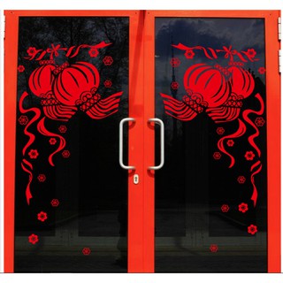 Decal trang trí tết - Lồng đèn đôi đỏ dây leo size đỏ