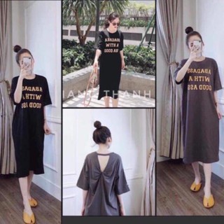 Váy suông xoắn lưng in chữ dáng dài vải đẹp