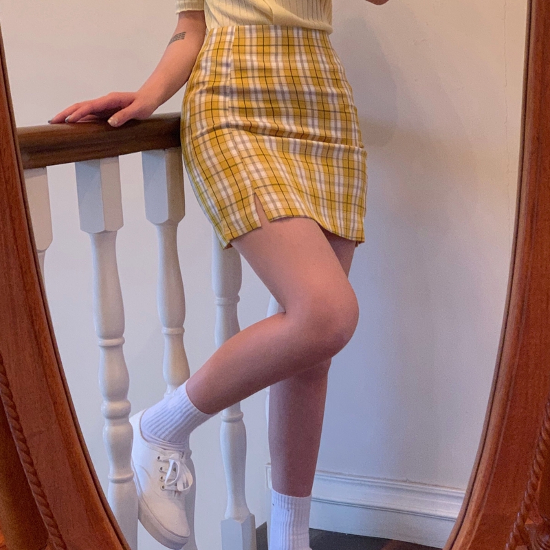 IELGY Chân Váy Chữ A Lưng Cao Họa Tiết Kẻ Sọc Thời Trang Mùa Hè Cho Nữ