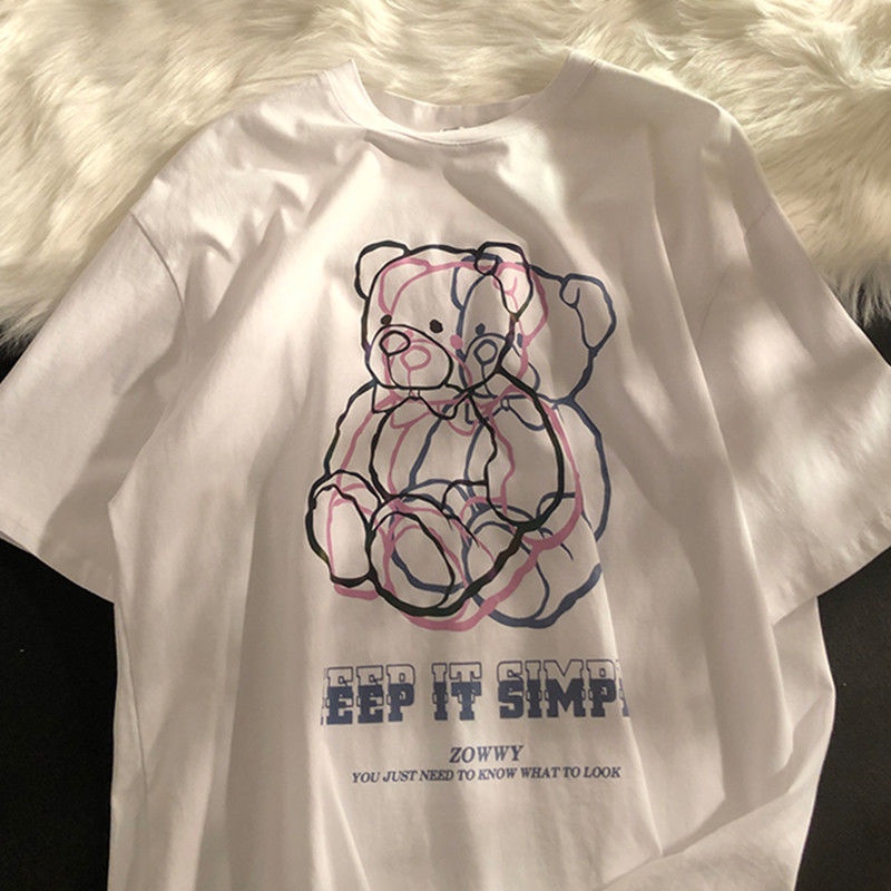 Happy-store  Áo Thun Tay Ngắn Cổ Tròn In Họa Tiết Thời Trang Mùa Hè Hàn Quốc Cho Nữ