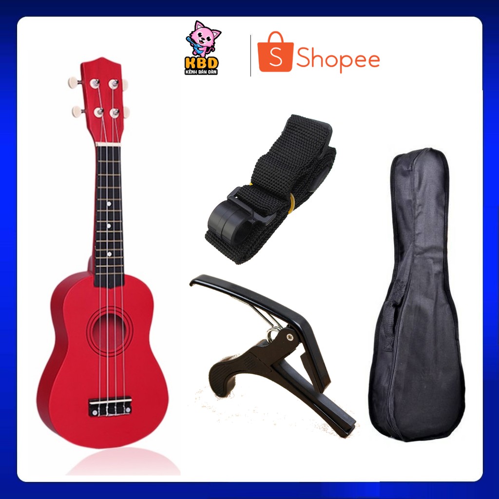 Combo Đàn Ukulele Soprano Màu + Bao vải + Capo Ukulele + Dây đeo