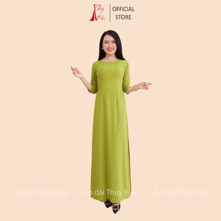 Áo dài Thúy Kiều trơn lụa Nhật màu xanh cốm K4