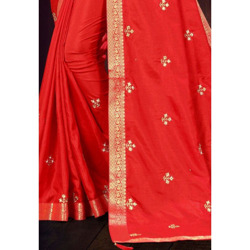 Saree Ấn Độ thêu lụa art màu đỏ