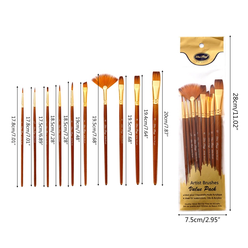 Set 10 Cọ Vẽ Tranh Đầu Tròn Chuyên Nghiệp