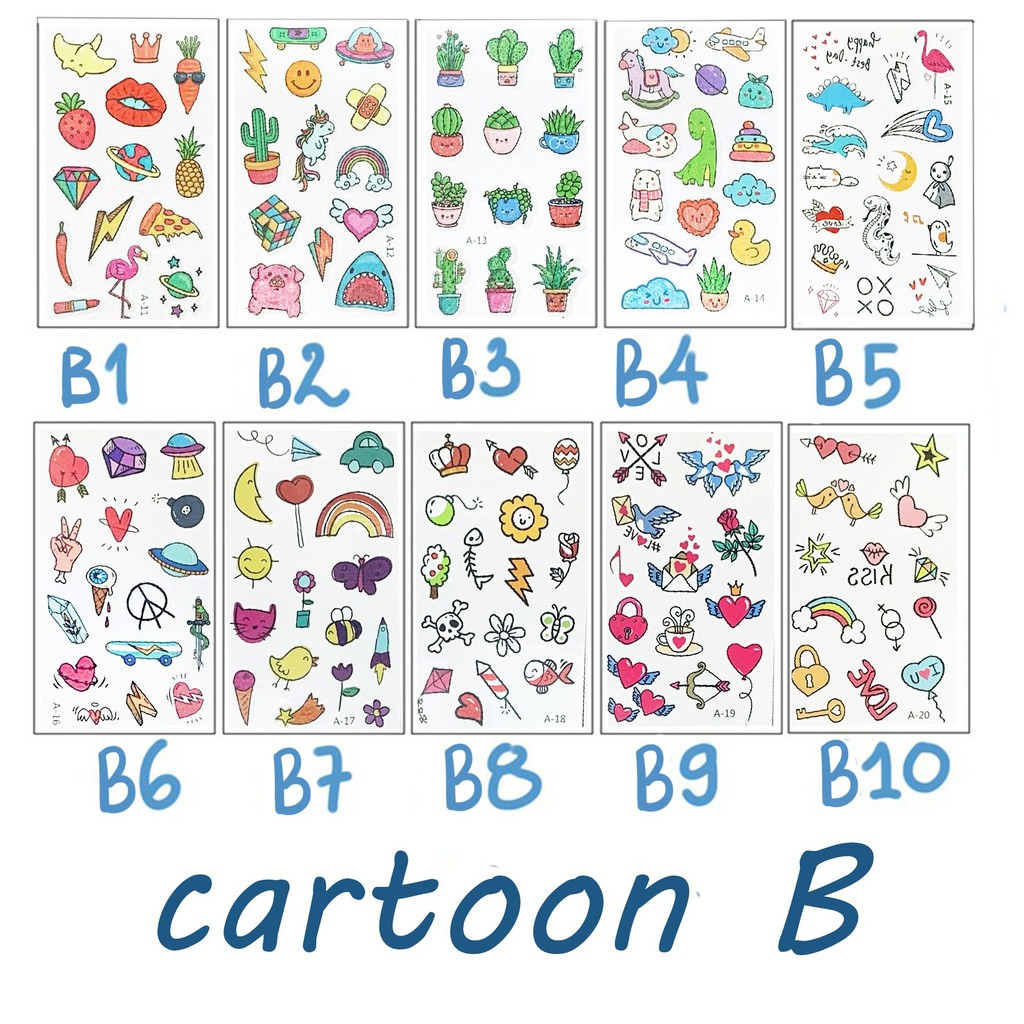 Hình Xăm Dán Mini Tattoo Bộ Hình Cartoon Colorful Đáng Yêu - Phần 7