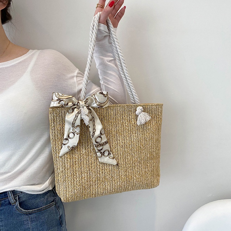 Túi xô IELGY đeo vai kiểu dệt rơm sức chứa lớn trẻ trung cho nữ