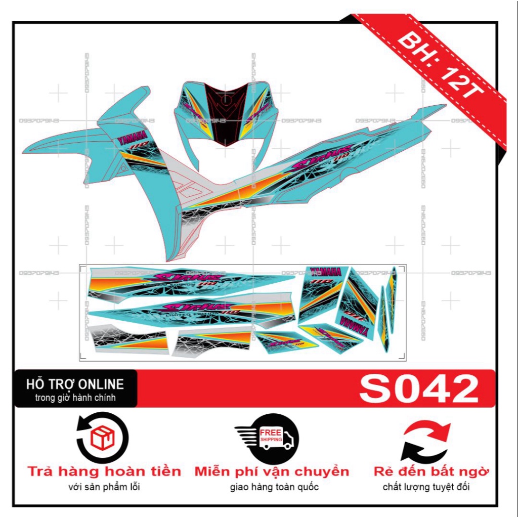 Tem rời sirius dán xe xanh ngọc S042 -- SHIN DECAL 2