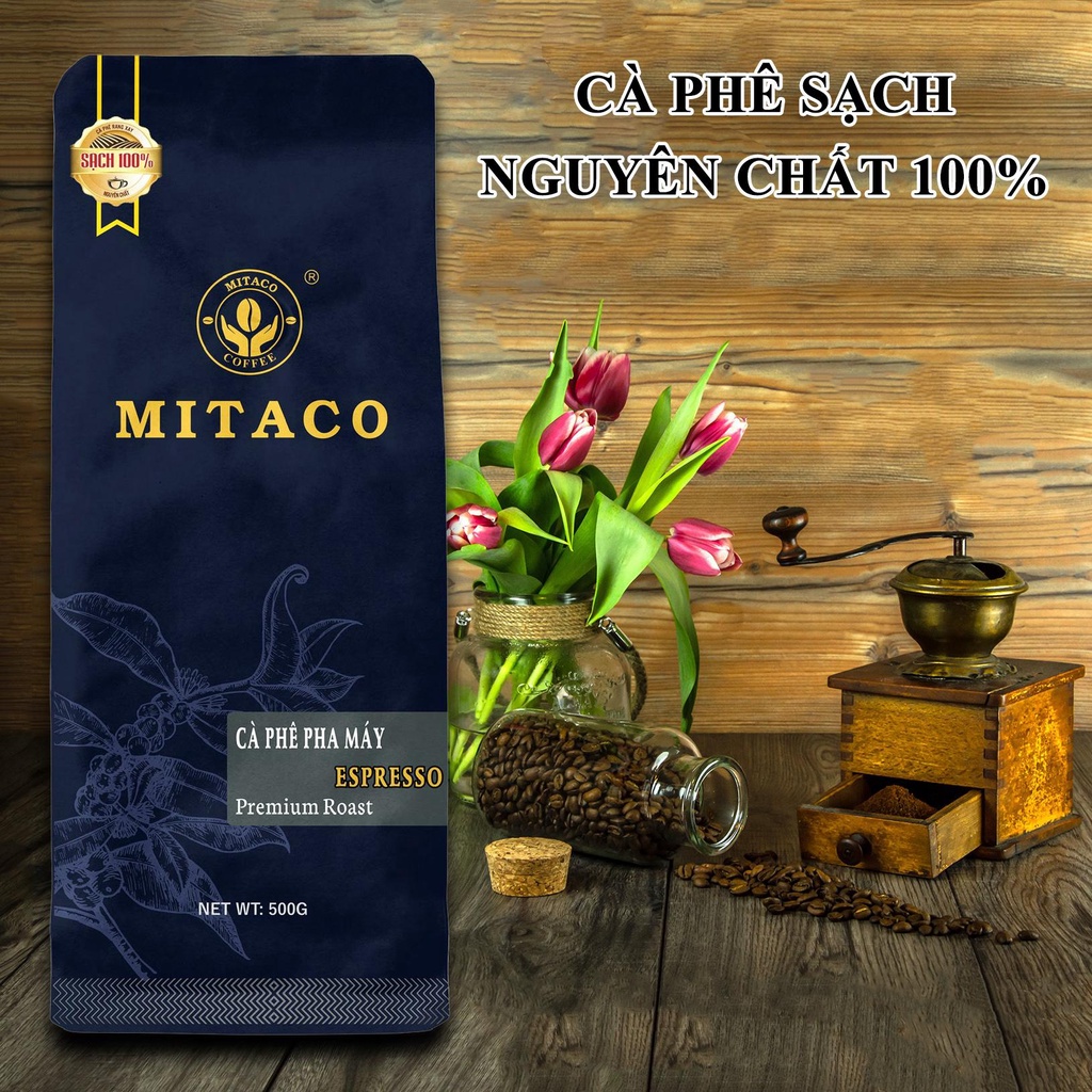 Cà phê pha máy nguyên chất (Espresso) MITACO COFFEE (Gói 500g)