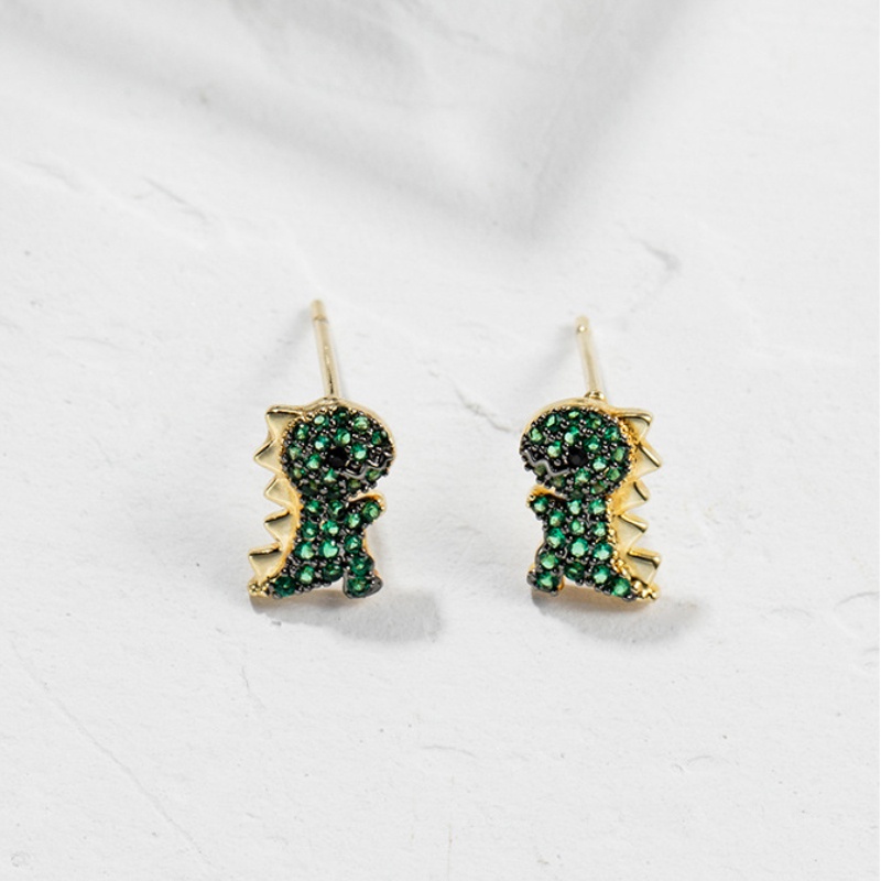 Hoa tai khủng long nhỏ dễ thương và tinh tế không gây dị ứng Hoa tai rhinestone nữ thời trang Hàn Quốc