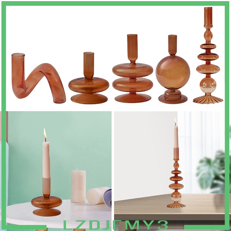 Đế Nến Thủy Tinh 11cm Màu Nâu Trang Trí Bàn Tiệc Cưới