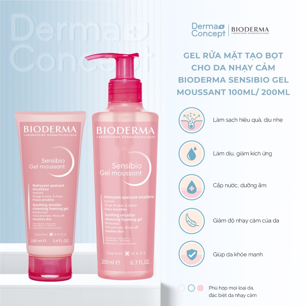 Gel rửa mặt tạo bọt cho da nhạy cảm Bioderma Sensibio Gel Moussant 100ml/200ml