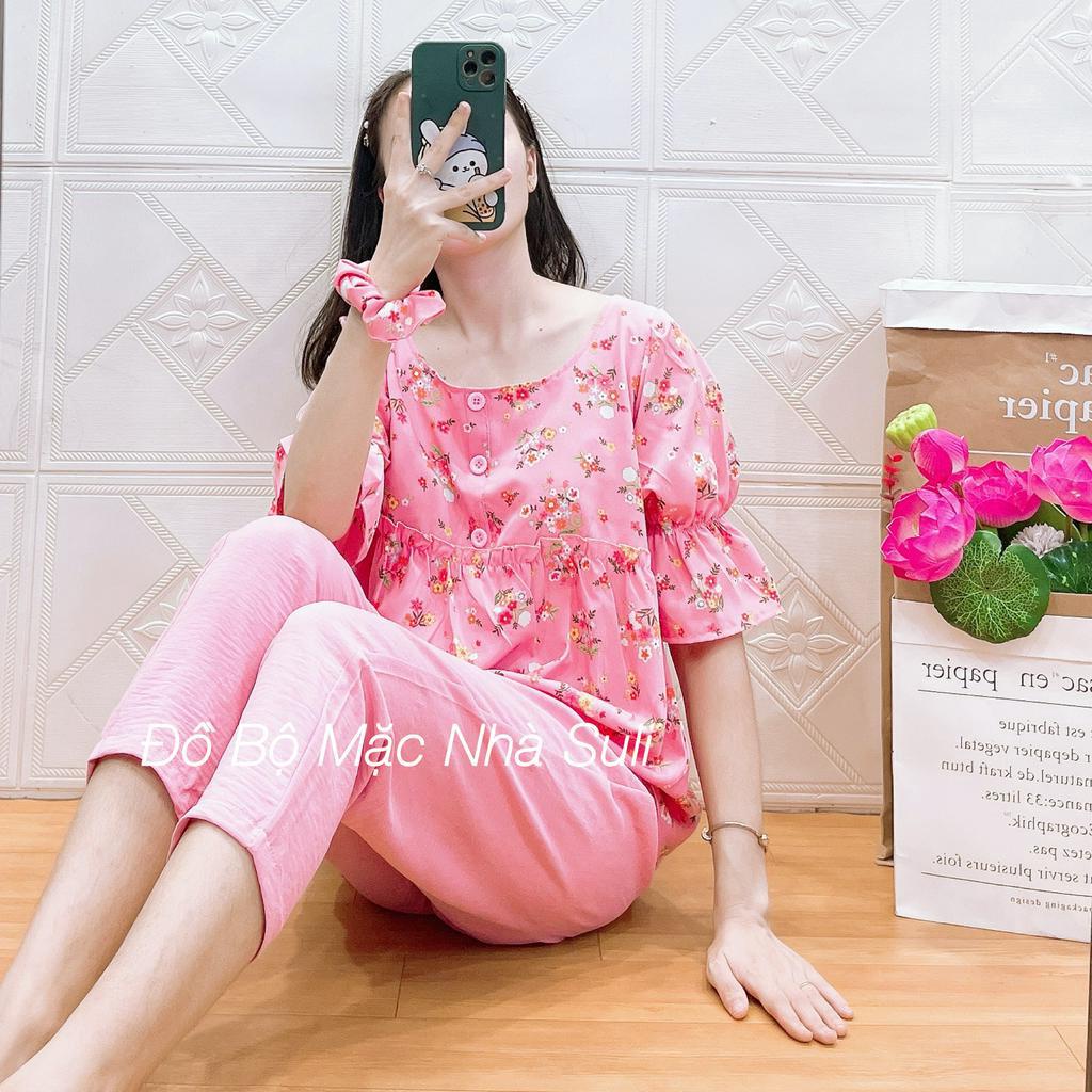 Đồ Mặc Nhà Áo Lụa Bông Quần Đũi 9 Tấc Kèm Cột Tóc - Bền, Đẹp, Dễ Thương, Chất liệu cao cấp