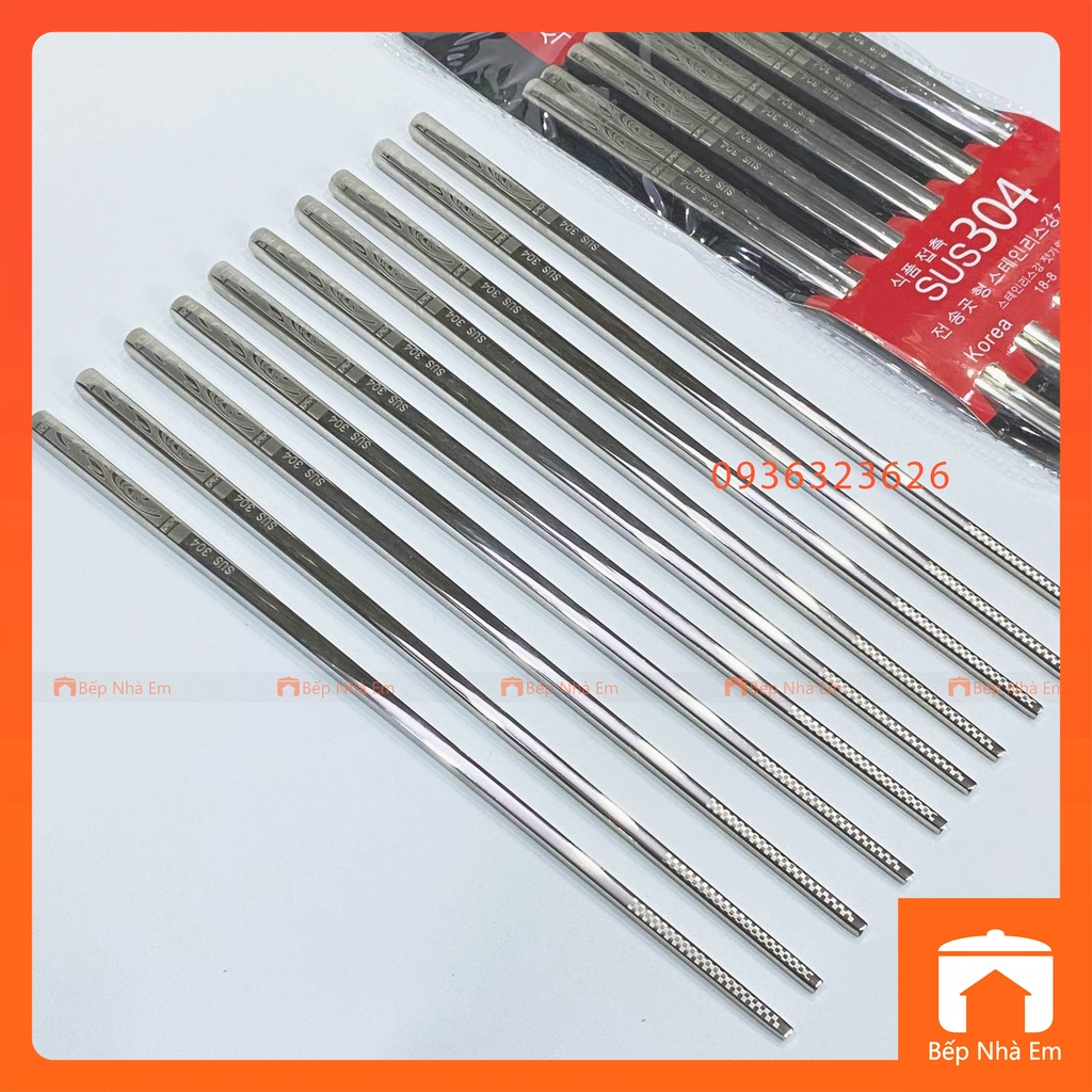 Đũa Inox 304 Hàn Quốc Set 5 Đôi - Hàng Cao Cấp