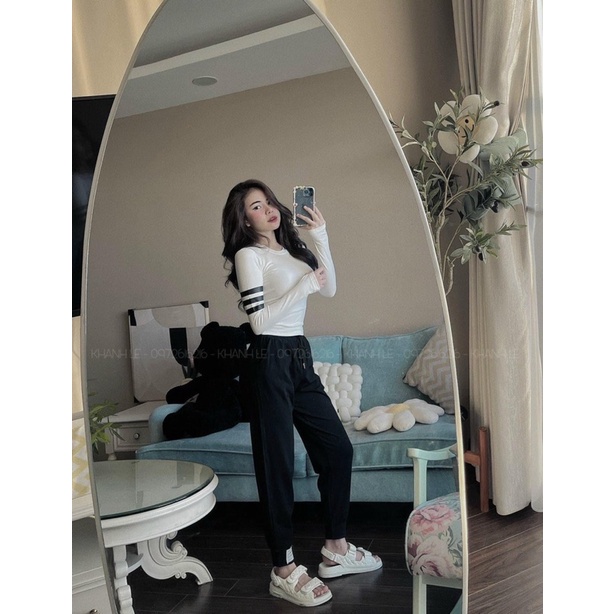 Set Bộ Nữ Dài Tay Áo Thun Dài Tay Mix Quần Cạp Chun Bo Gấu Freesize