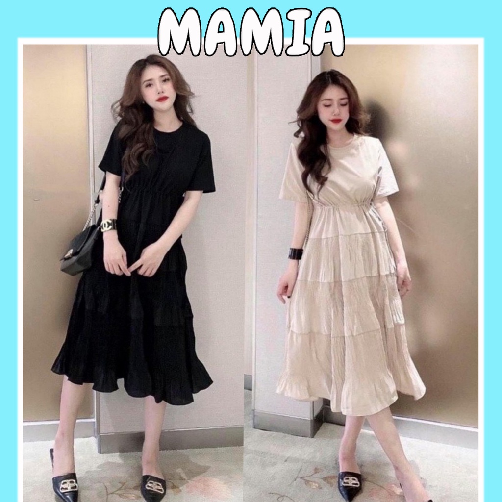 Váy Đầm Bầu Hè Xinh Thời Trang Thiết Kế Đẹp Có Dây Rút Eo Phối Chân Váy Xếp Li Dập Ly VM036 Mamia