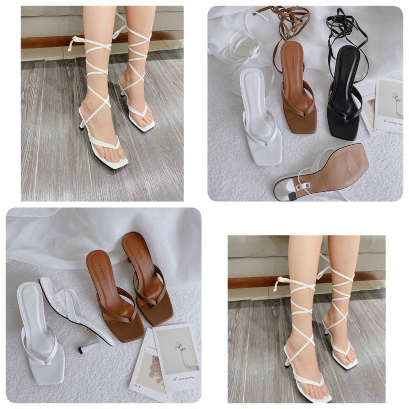 SANDAL GÓT DÂY KẸP DÂY QUẤN CỔ CHÂN GÓT 7P