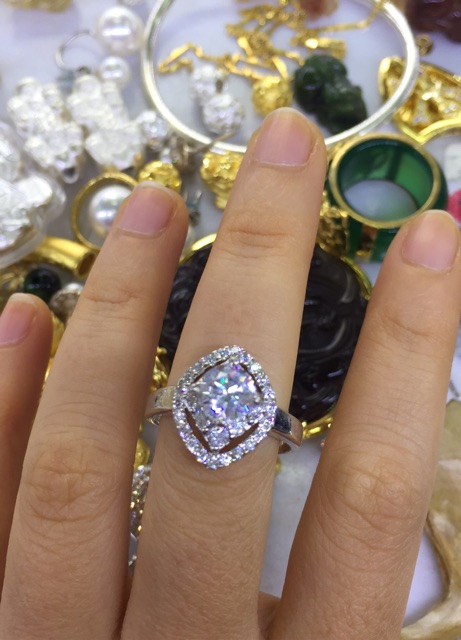 Nhẫn bạc ta mạ vàng trắng đá chủ nhân tạo 6ly