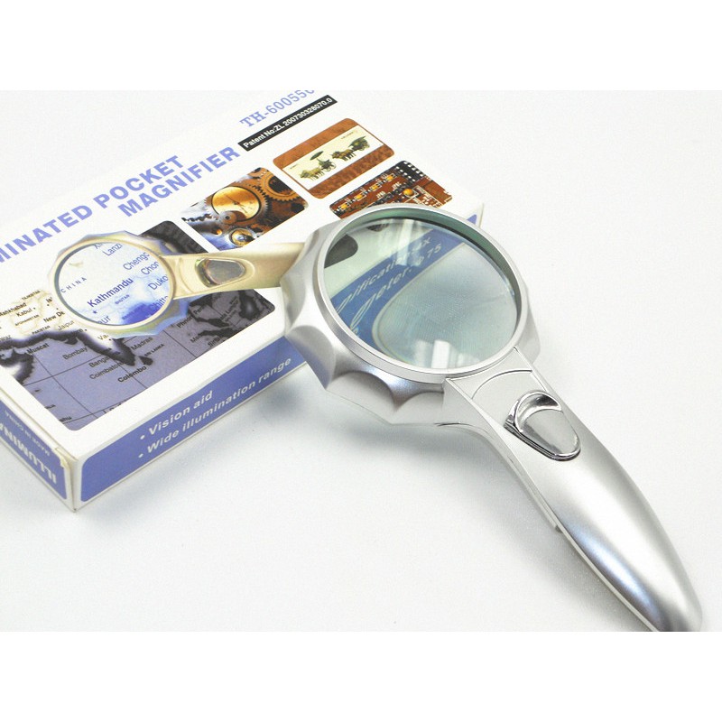 Kính lúp cầm tay 6X 💗𝑭𝑹𝑬𝑬𝑺𝑯𝑰𝑷💗 Kính lúp 65mm có đèn TH-600555