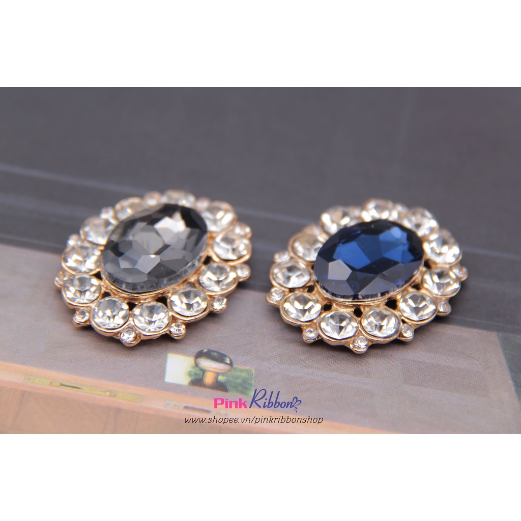 Charm đá oval màu đen/xanh