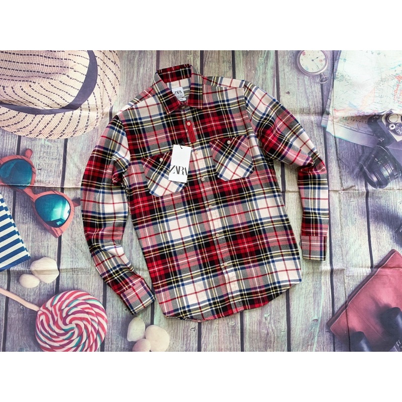 Sơ mi dài tay Flannel shirt ZR kẻ caro chất cotton dày mịn