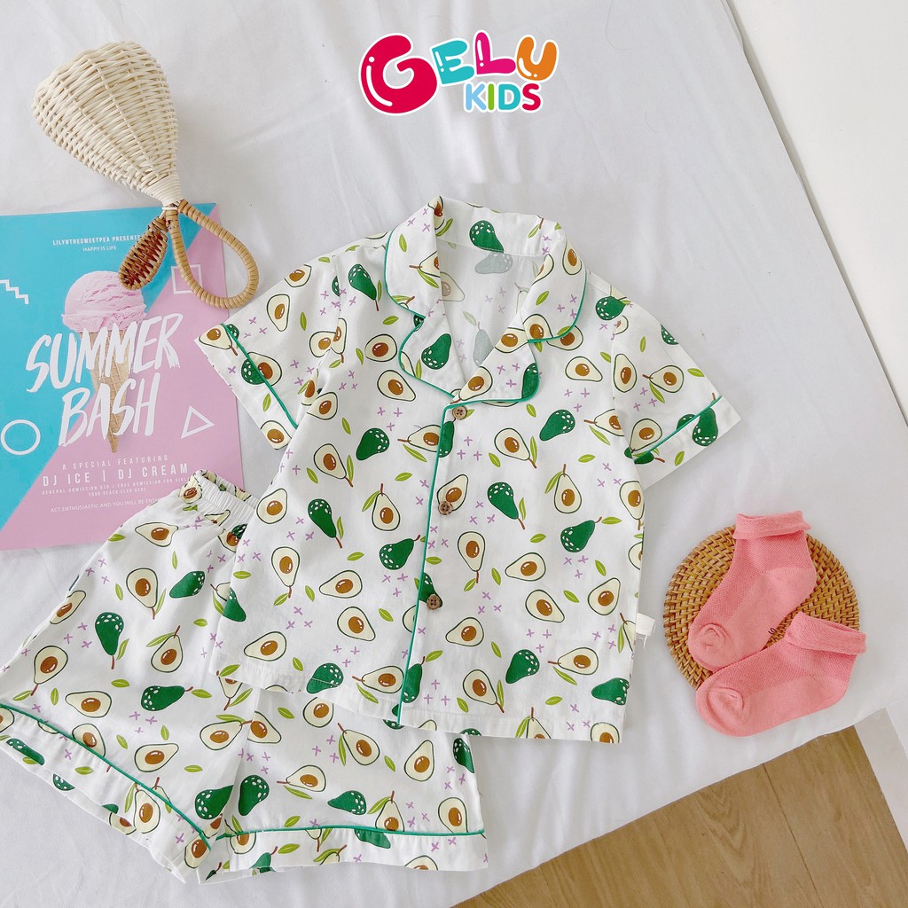 Pijama cho bé, Bộ pijama GELU KIDS họa tiết quả bơ dễ thương chất liệu thô mềm mát  - SBU003