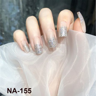 Bộ 24 móng tay giả dài đính đá gắn kim tuyến thiết kế cao cấp NA155