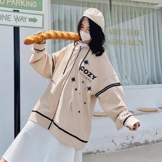 Áo khoác nỉ form rộng cá tính , Áo hoodie zip thời trang AD178