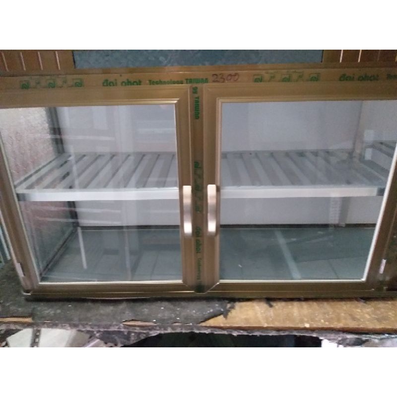Tủ nhôm kính chén bát loại treo tường, nhôm màu nâu.