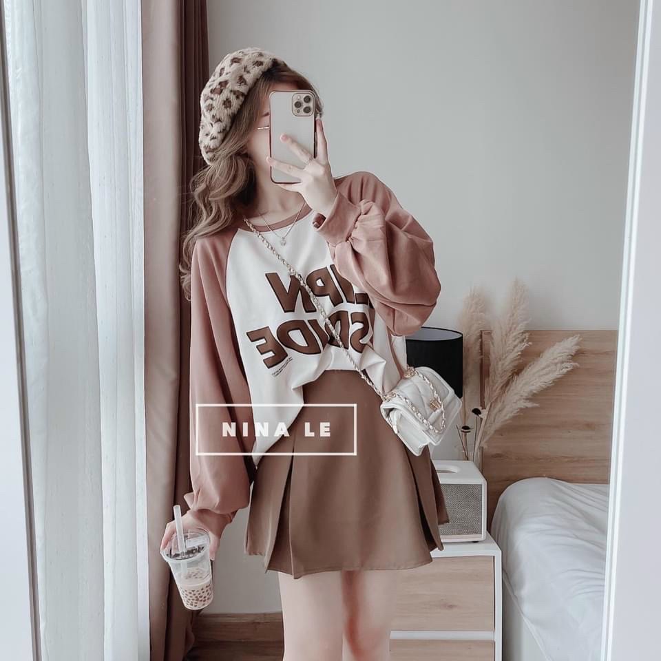 Set áo thun tay dài mix với chân váy tone màu siêu xinh thời trang nữ thích hợp với các nàng teen đi dự tiệc, đi chơi