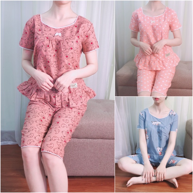 Đồ bộ mặc nhà, đồ ngủ, bộ sau sinh đẹp 2019 , mã lửng cổ vuông