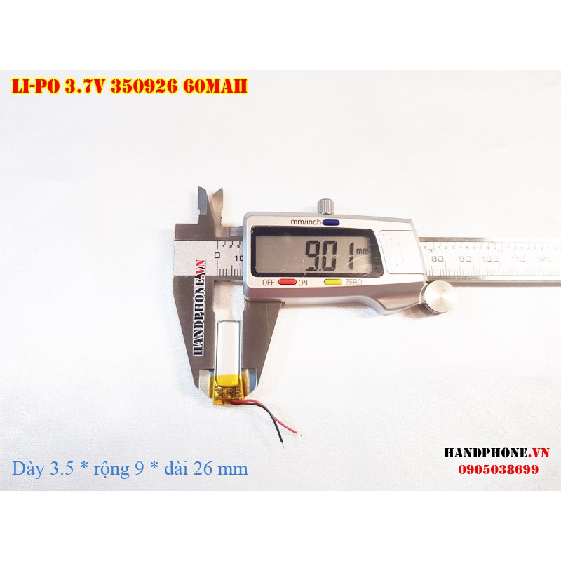 Pin Li-Po 3.7V 350926 60mAh (Lithium Polymer) cho tai nghe Bluetooth, máy ghi âm, máy nghe nhạc, Loa Bluetooth