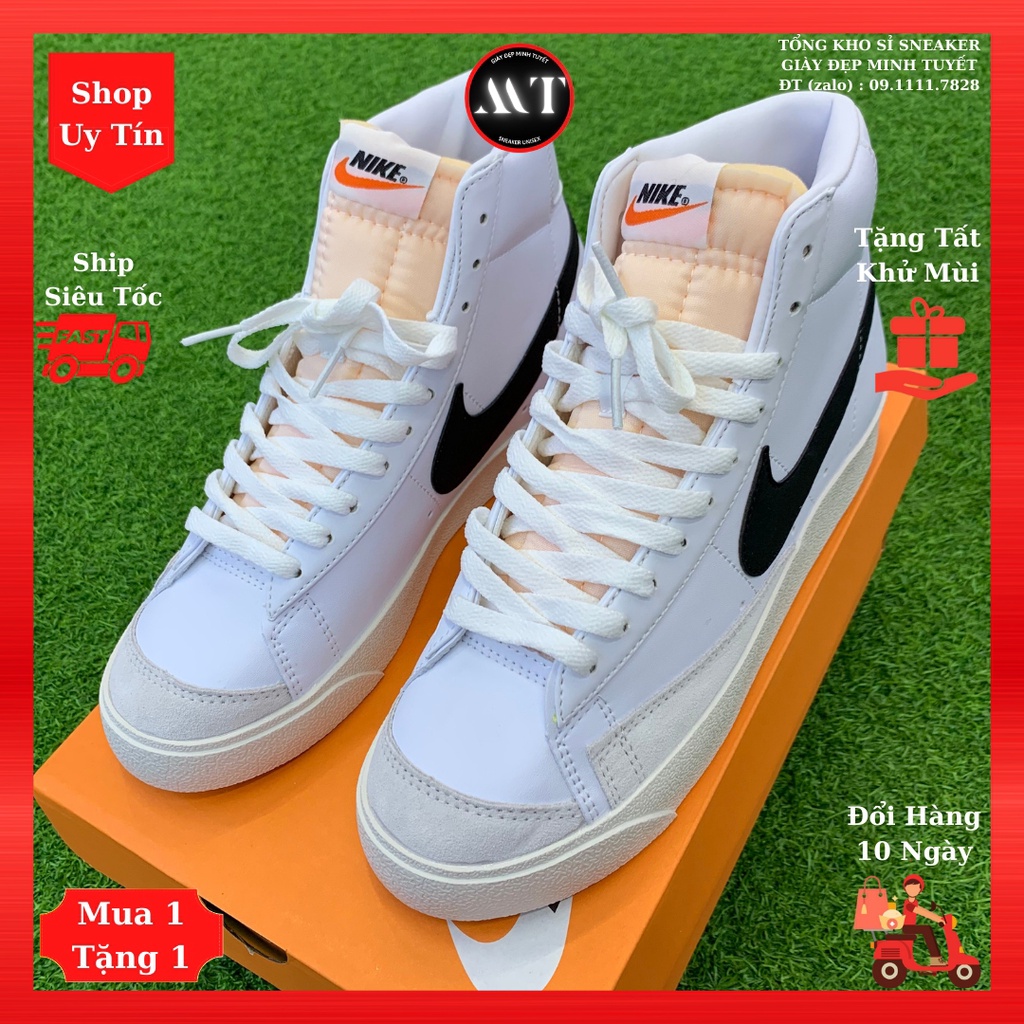 Giày Trắng viền Đen NlKE-Blazer cổ cao Sneaker thể thao Nam Nữ chất lượng cao, giày da mềm thời trang hot trend hiện nay