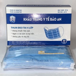 Khẩu trang y tế 4 lớp giấy lọc kháng khuẩn Bảo An (hộp 50 cái)