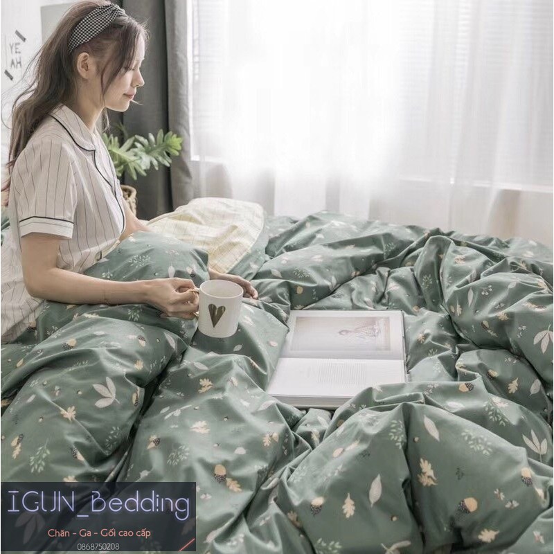 Bộ LÁ THU CUỐI set chăn ga gối COTTON SỊN 100% Hàn Quốc