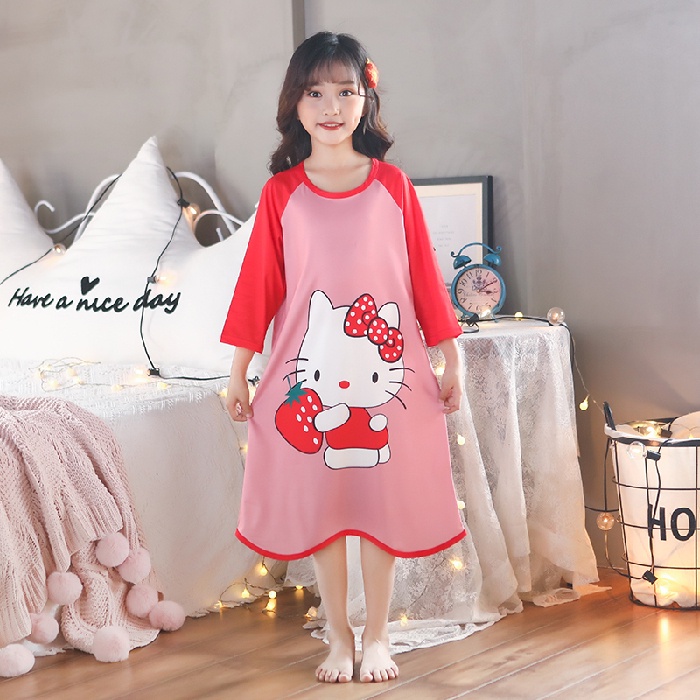 Đầm Ngủ Tay Dài In Hoạt Hình Dành Cho Bé Gái