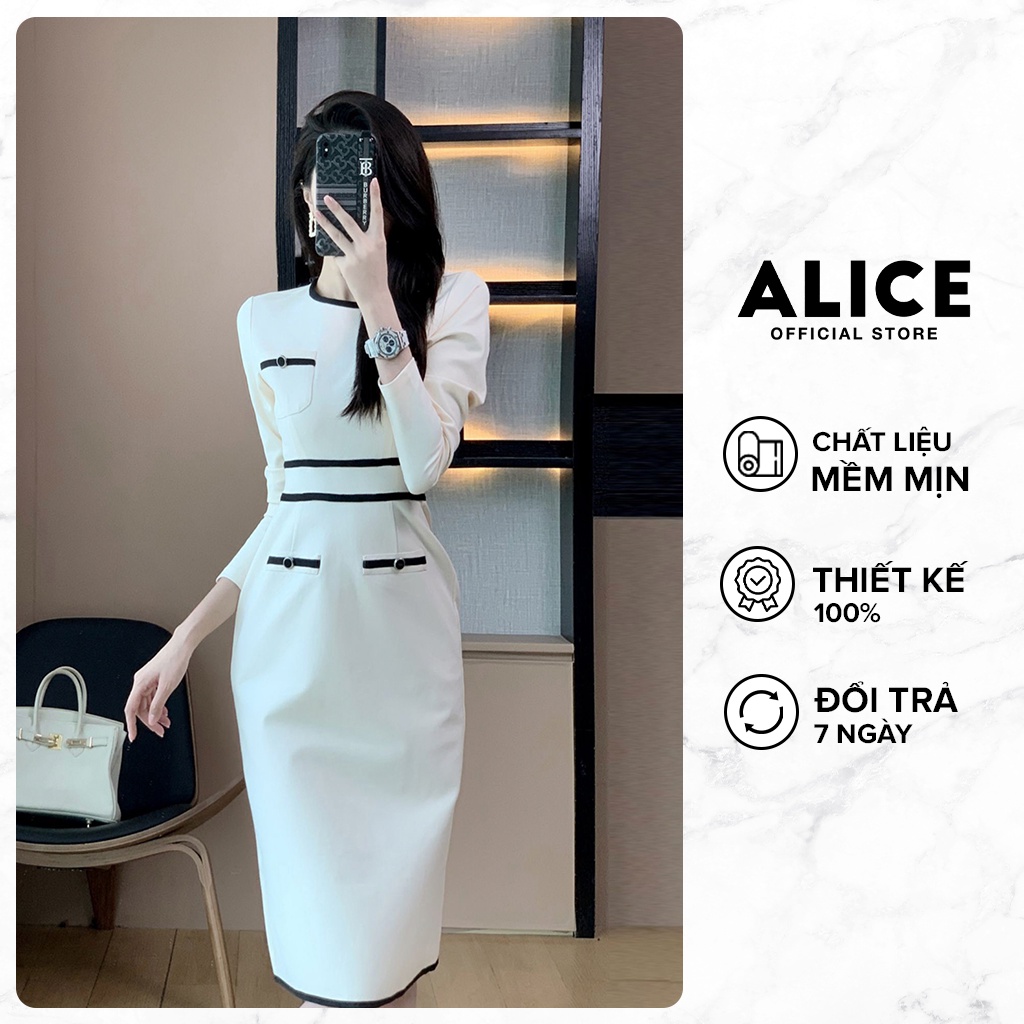 Váy Body Dài Dáng Ôm Lót Lụa ALICE V720, Kiểu Dáng Tay Dài Sang Chảnh Mùa Thu Đông