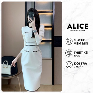 Váy Body Dài Dáng Ôm Lót Lụa ALICE V720, Kiểu Dáng Tay Dài Sang Chảnh Mùa Thu Đông