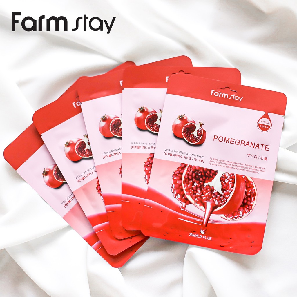 COMBO 10 MIẾNG MẶT NẠ LỰU POMEGRANATE VISIBLE DIFFERENCE MASK SHEET FARM STAY