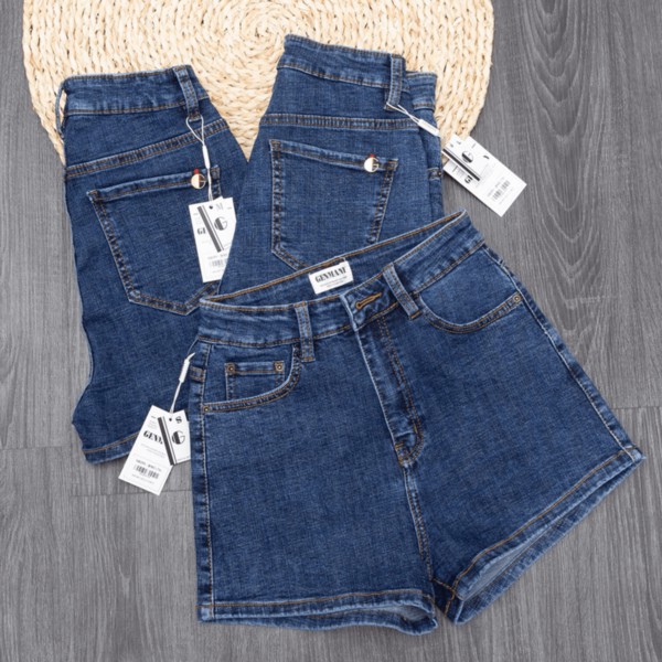 Quần Short Jean Lưng Cao Phối Logo Lai Thường J0278